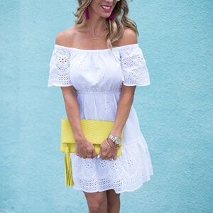 Cupcakes & Cashmere White Eyelet Embroidered Ruffle Hem Mini Dress Women’s XS